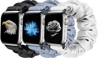 Tiptops 3 Packs Compatible with Apple Watch Bands Scrunchies 38mm 40mm 41mm 42 mm 44mm 45mm Women Cloth Pattern Printed Fabric Wristbands Straps Elastic Band for iWatch Series 8/7/6/5/4/3/2/1/SE