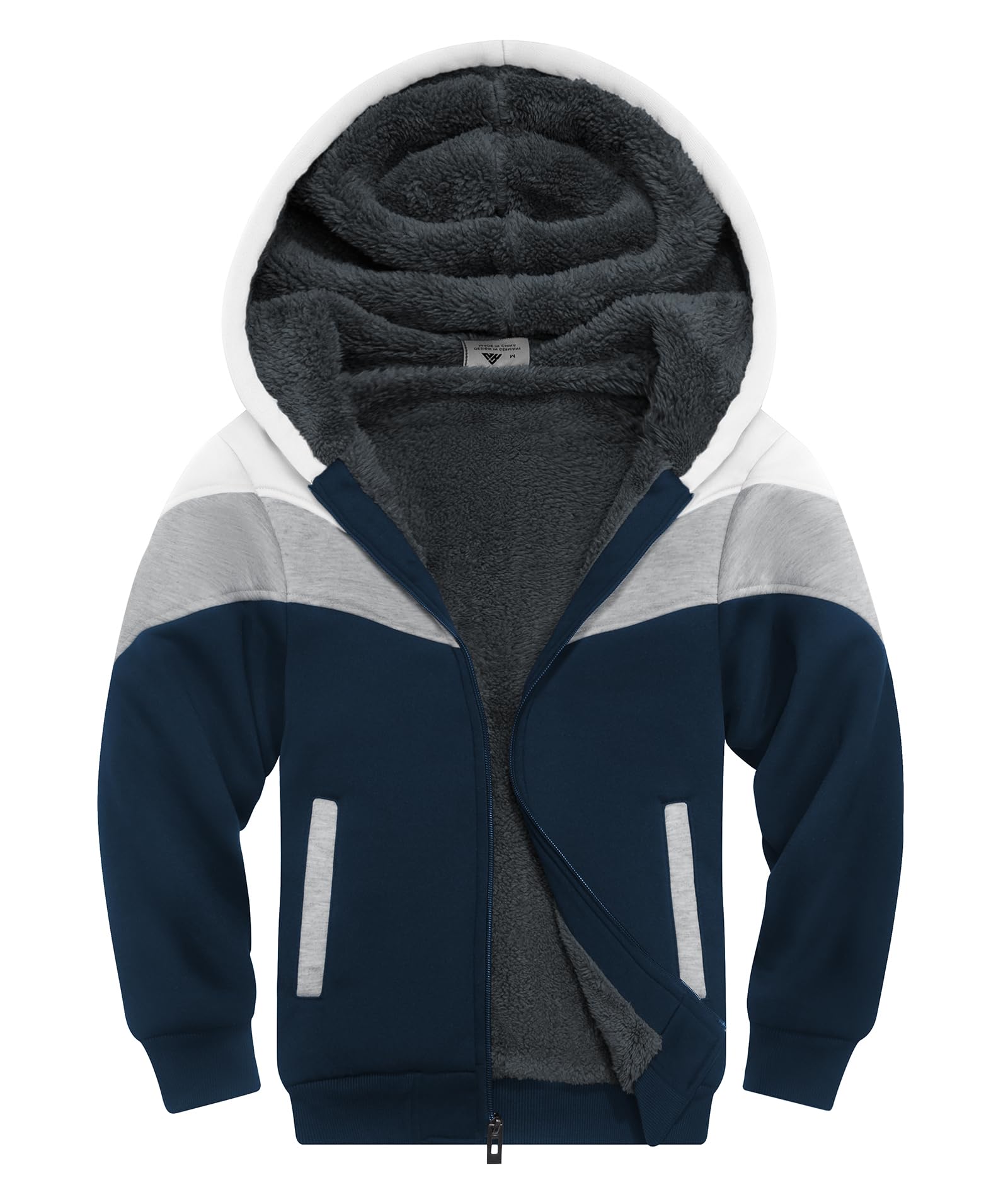 SWISSWELL Boys Fleece Jacket Long Sleeve Sherpa Lined Zip Up Hoodies Soft Warm Sweatshirt Outerwear for Kids 6-15 Years