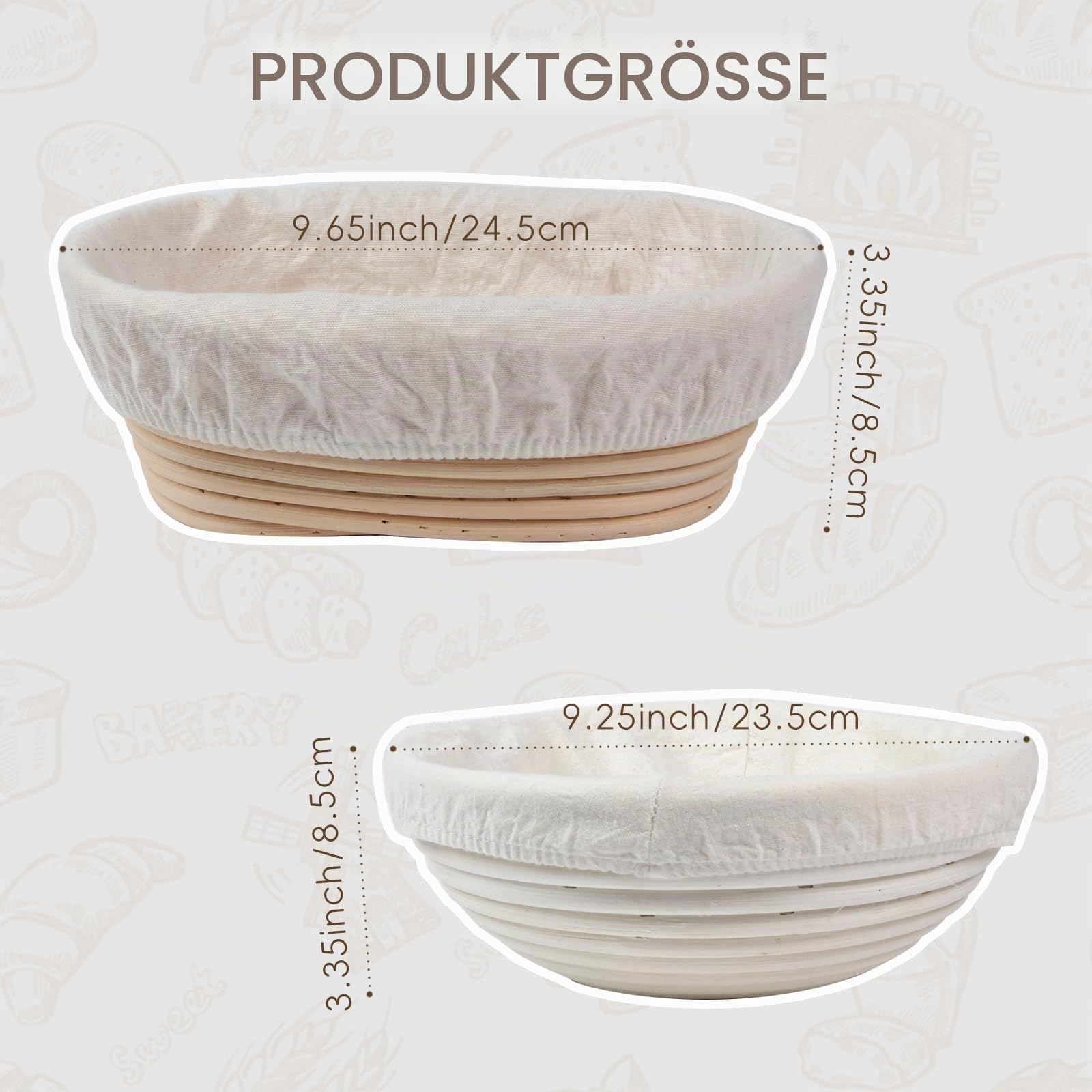 Starter-Set für natürliches Sauerteig. Runder und ovaler Korb für natürliche Fermentation, 100% natürliches Rattan, 600 ml Mutterteig-Topf, Brotmesser, Teigpeitsche