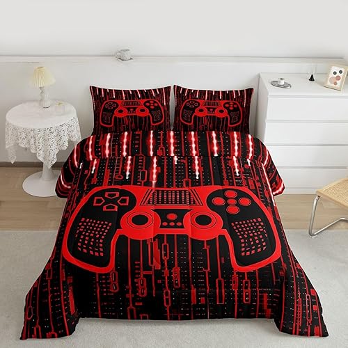 Miniatura 31 de Feelyou - Juego de edredón para niños gamers tamaño individual, juego de ropa de cama de estilo Galaxy Gaming con purpurina, juego de edredón para
