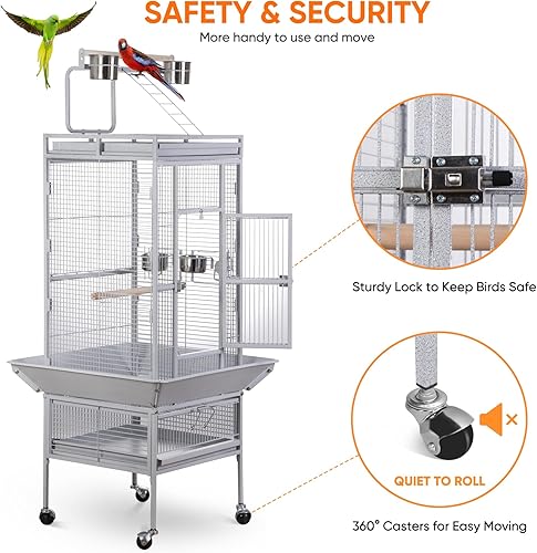 Miniatura 4 de SUPER DEAL PRO - Jaula grande para pájaros 2 en 1 de 61 pulgadas con soporte rodante, loro chinchilla, jaula, guacamayo, cacatúa, casa para Blanco