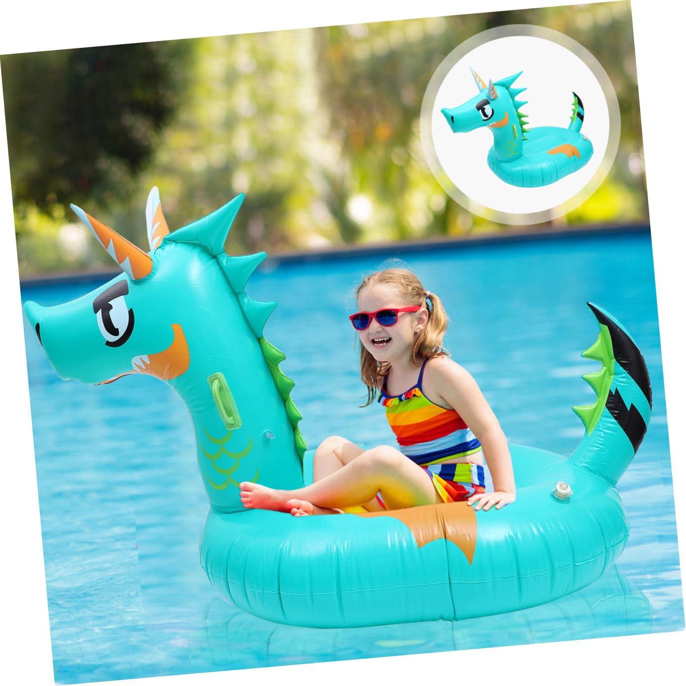 Materassino Gonfiabile a Forma di Drago in Pvc, Verde, Portatile