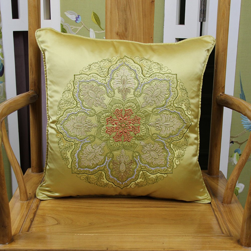 Blended oreiller brodée de plantes au style chinois, finitions premium 50x50cm