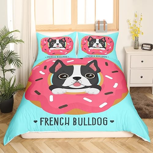 Miniatura 3 de Manfei Lindo juego de funda de edredón para perro, cachorro Bulldog francés con funda de edredón rosa dulce, juego de ropa de cama de animales, 2