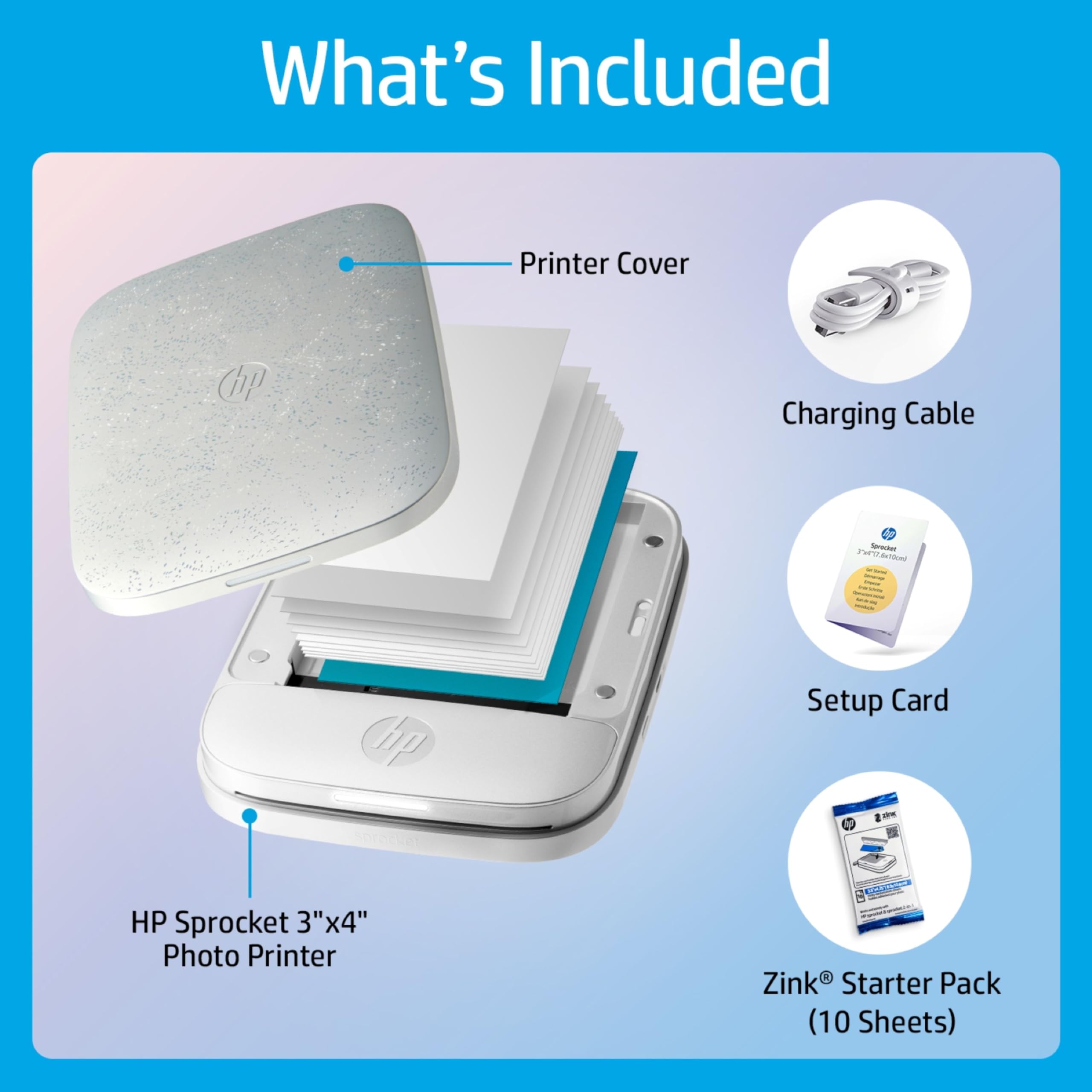 HP Sprocket Sofortbild-Fotodrucker, 7,6 x 10,2 cm, Zinkpapier, 50 Stück