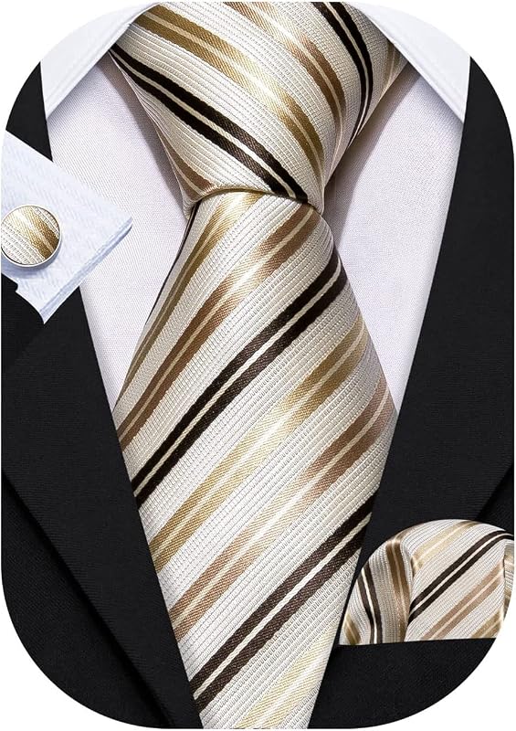 Striped Men Ties Set Silk Necktie Handkerchief Cufflinks
