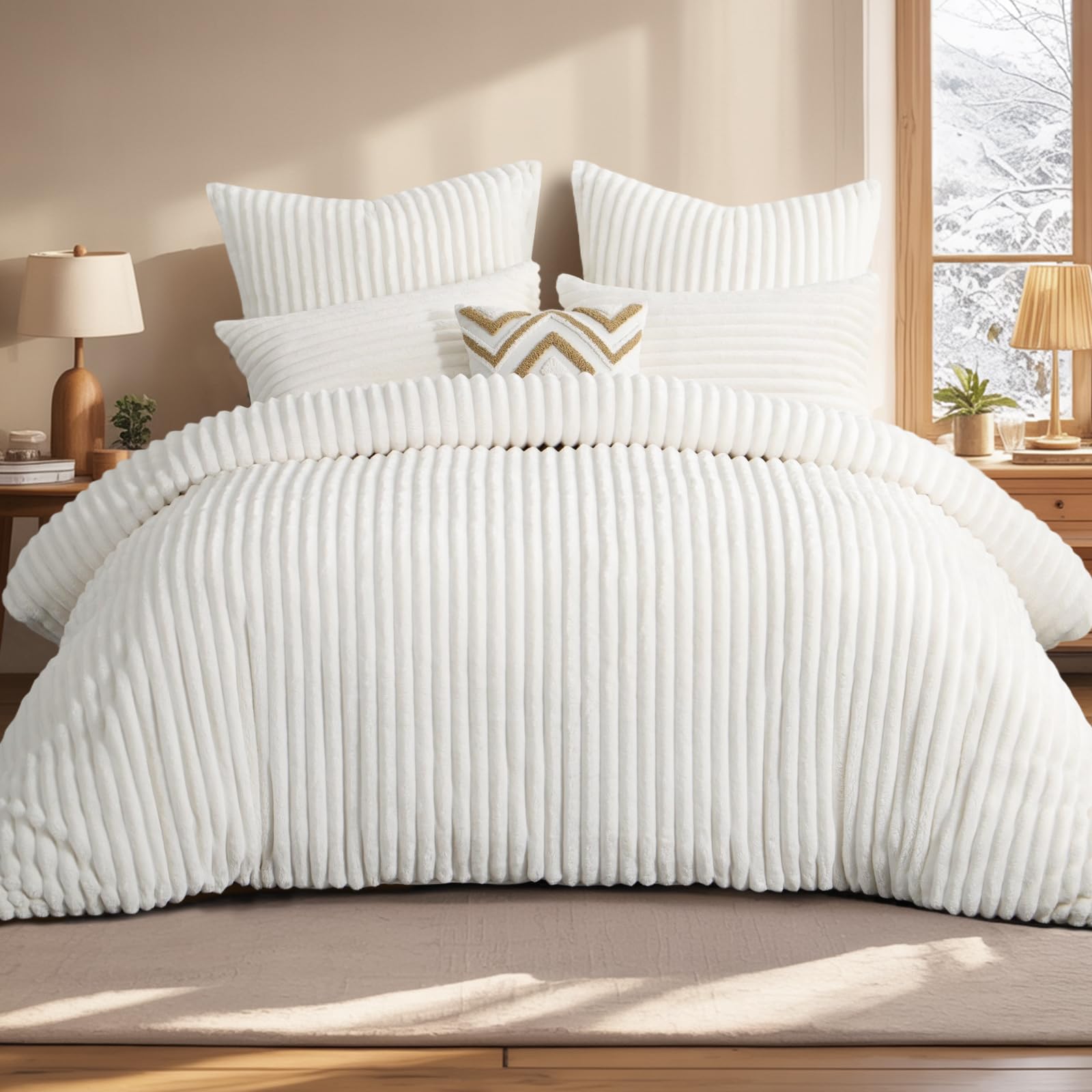 Aisbo Winter Warm bettwäsche 220x200 3teilig Weiß - Cord Flauschige Flanell Winterbettwäsche Plüsch Teddy Fleece Cashmere Touch Bettbezug und 2 Kissenbezüge 80x80 cm mit Reißverschluss