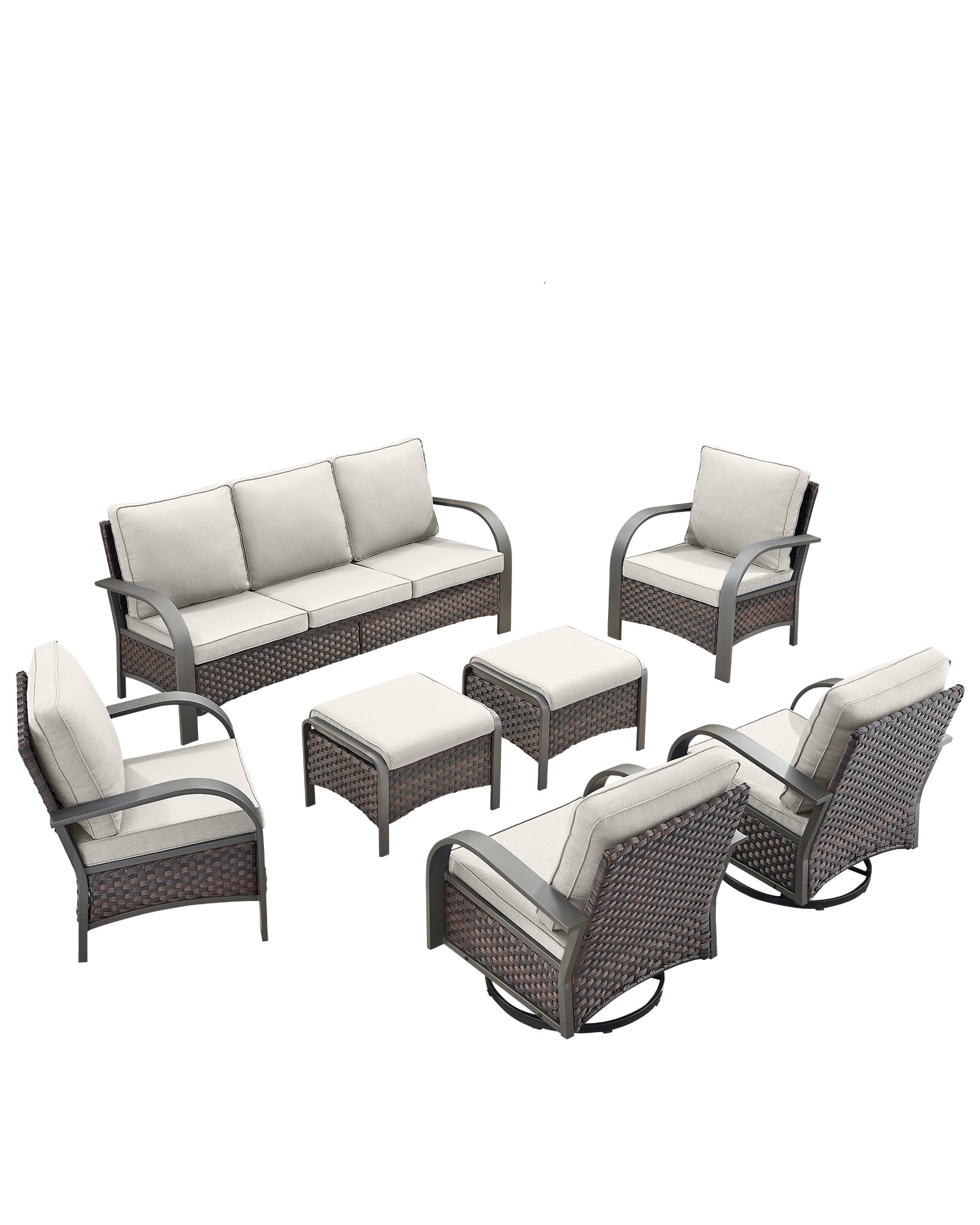 HUMMUH 7 Piece Outdoor Patio Furniture Sets-High Back Swivel Rocker Patio Chairs with Wicker Patio Couch Outdoor Conversation Furniture Set for Deck