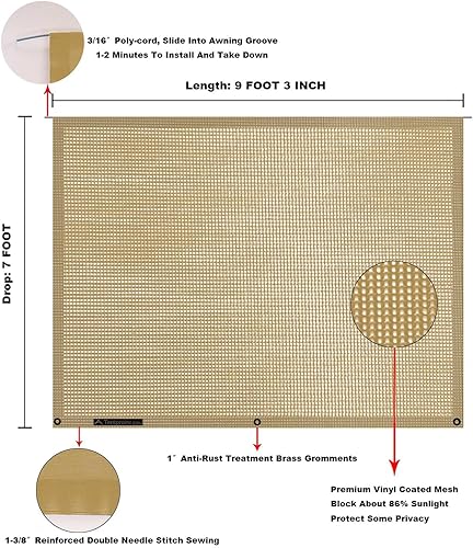 Miniatura 47 de Tentproinc Pantalla parasol para toldo, 8 pies x 13 pies 3 pulgadas (apta para toldo de 14 pies), protector solar de malla para autocaravana, cámper