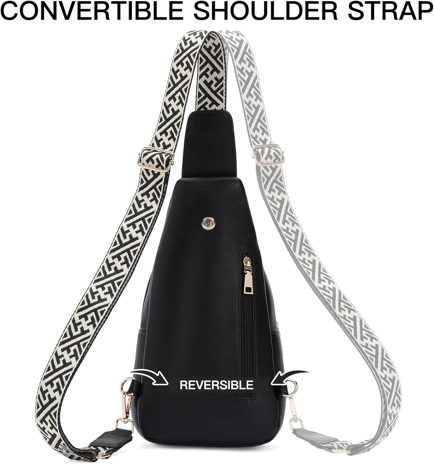 GOIACII Small Sling Bag for Women Vegan Leather Fanny Pack Chest Crossbody Bags Purse with Adjustable Strap