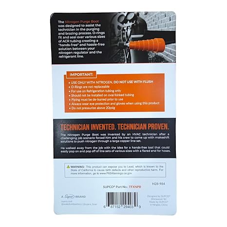 Supco TFXNPB Tradefox Nitrogen Purge Boot Hands-Free Way to Purge