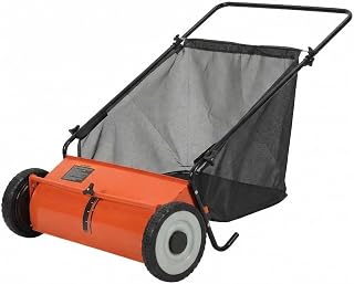 Takywep 26-Inch Push Lawn Sweeper, Anti-Rust Steel Frame, 4 High-Density Brushes, Adjustable Height, 7 Cu.Ft Collection Bag for Yard Debris (Orange & Black)