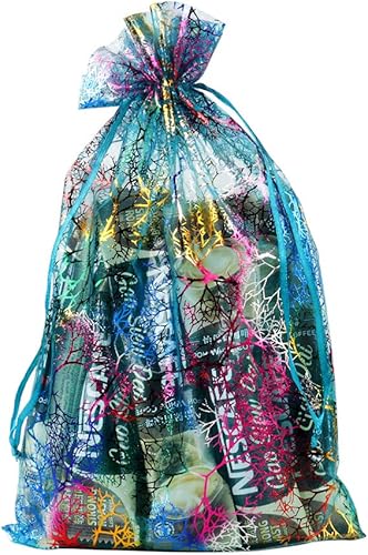 Miniatura 4 de Zwish Paquete de 50 bolsas de regalo de organza de 8 x 12 pulgadas, estilo azul coral para juguetes, dulces, chocolate, fiesta, Navidad, regalo de