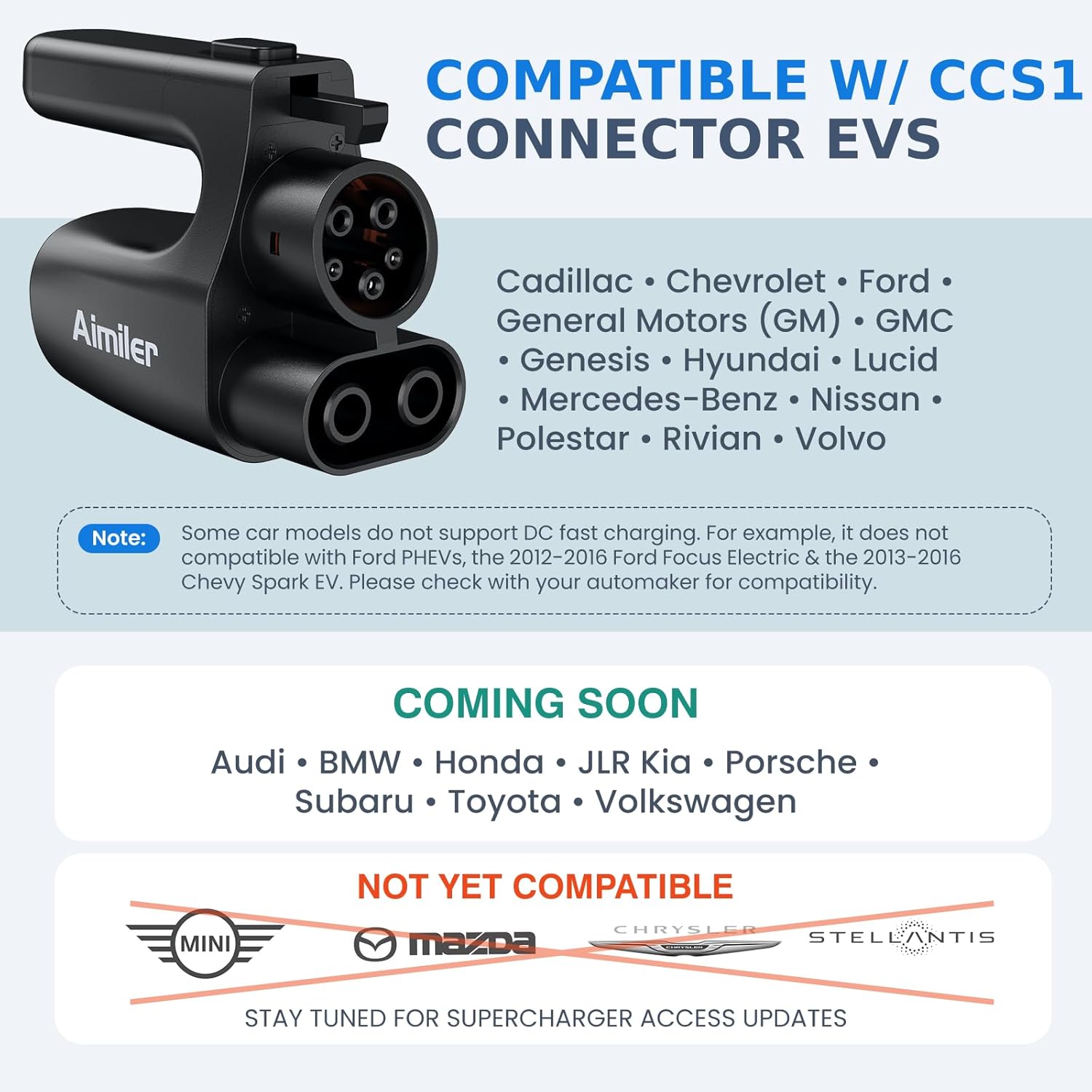 AIMILER NACS to CCS Electric Vehicle Adapter, 500 Amps / 1,000V Nacs to DC Adapter Compatible with Tesla V3/V4 Superchargers - Fast Charge CCS1 EVs [Check with Your Automaker for Compatibility], Black