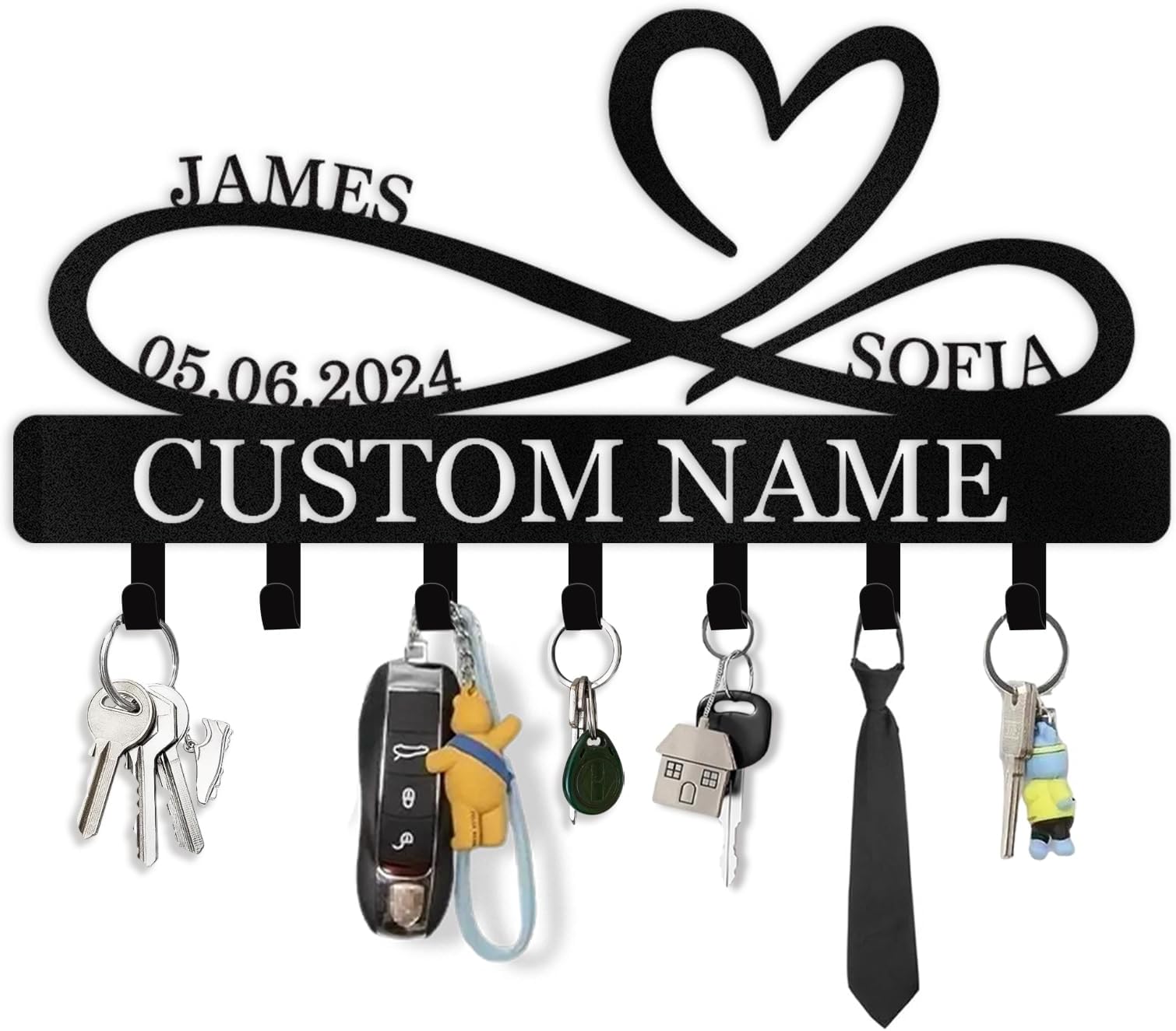 Personalized Metal Infinity Heart Key Hooks, Custom Couple's Name Key Holder Wall Mount, Key Hook Coat Rack, Key Holder Wall Hanging, Love Shape Wedding Housewarming Gift