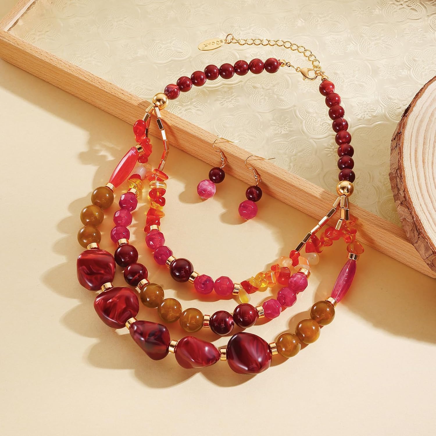 Bocar 3 Layer Statement Chunky Beaded Necklace Fashion Costume Jewelry Set for Women Gifts (NK-10788) - Image 5