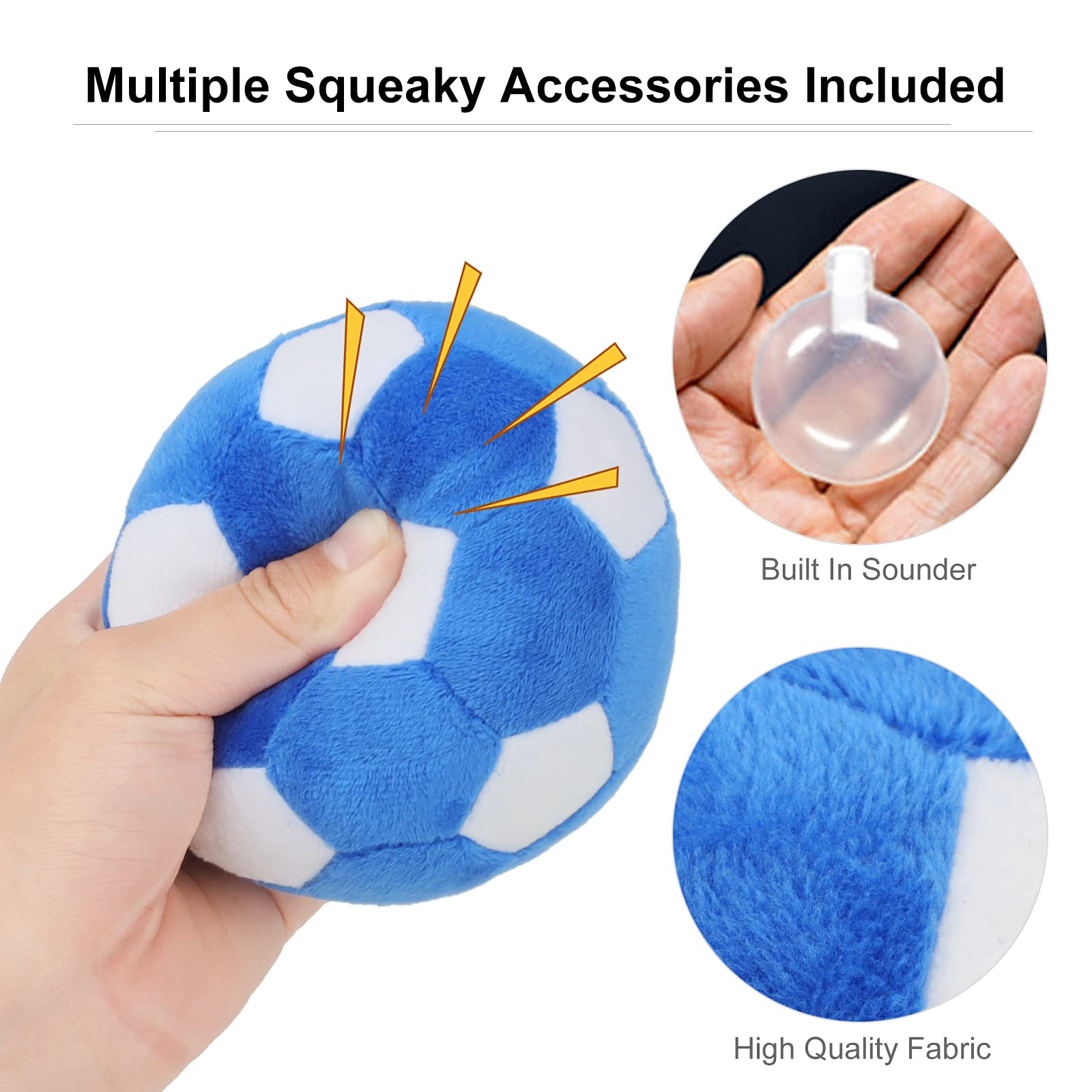 Pelotas de juguete para perros, balón de fútbol de felpa masticable para perros, pelota suave chirriante rellena de juguete esponjoso y duradero para interiores y exteriores, cumpleaños para