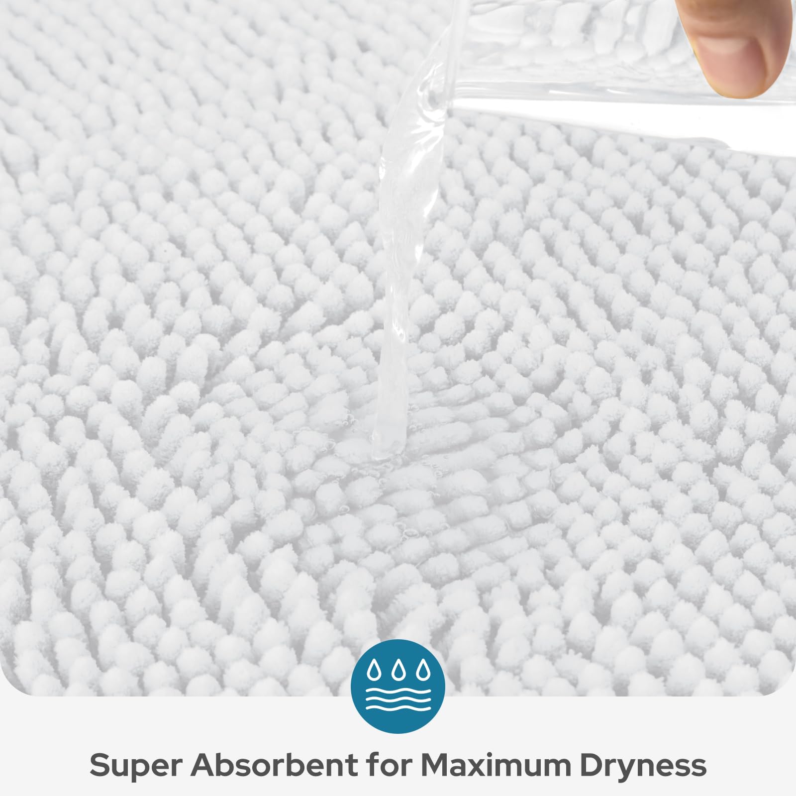 BYSURE Juego de alfombras de baño blancas de 3 piezas, antideslizantes, extra absorbentes, de felpilla, juego de alfombras de baño suaves y secos, para alfombras de baño lavables