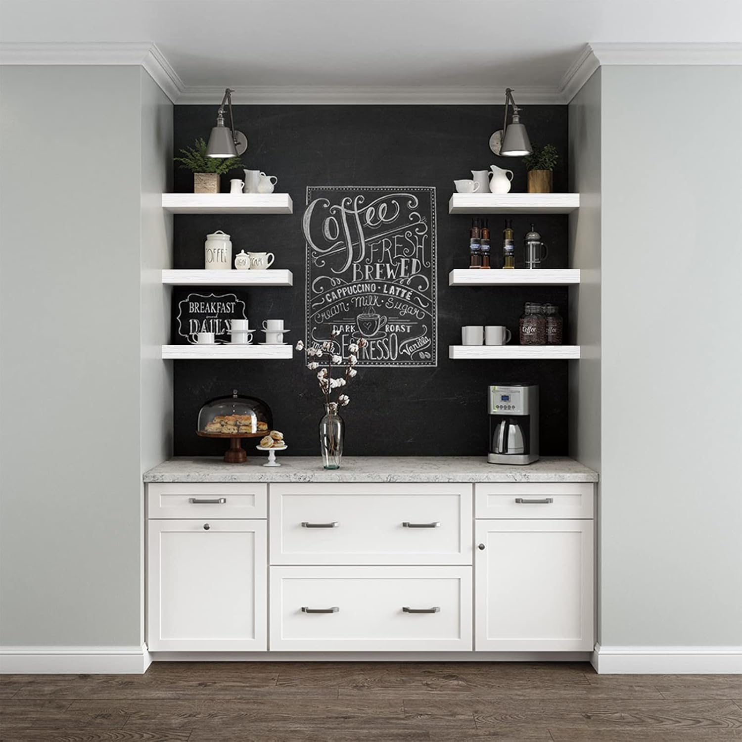 QEEIG White Floating Shelves Bathroom Shelf 16 inches Long Wall Mounted Shelve Small Bedroom Modern Shelfs Set of 2 (008-40W) : Home & Kitchen