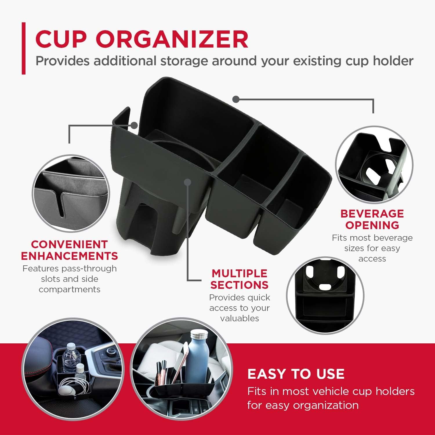 Rubbermaid Automotive Cup Holder Car Storage Organizer Caddy, Standard - 3319-20 , Black : Automotive