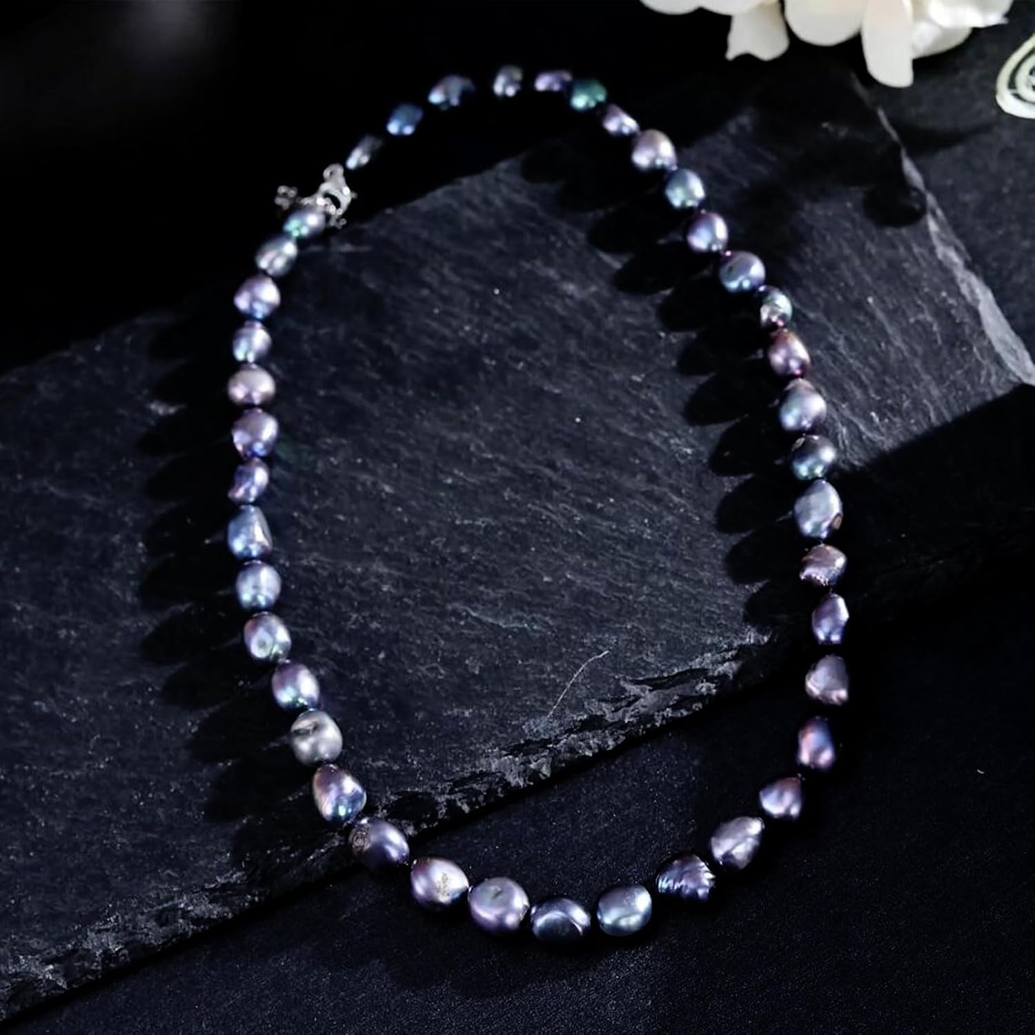 8.5-9MM Cultured Baroque Pearl Necklace Set, 925 Sterling Silver Clasp, Timeless Anniversary or Mother's Day Gift, 18+2IN Adjustable Chain, Elegant Options in Black, Grey