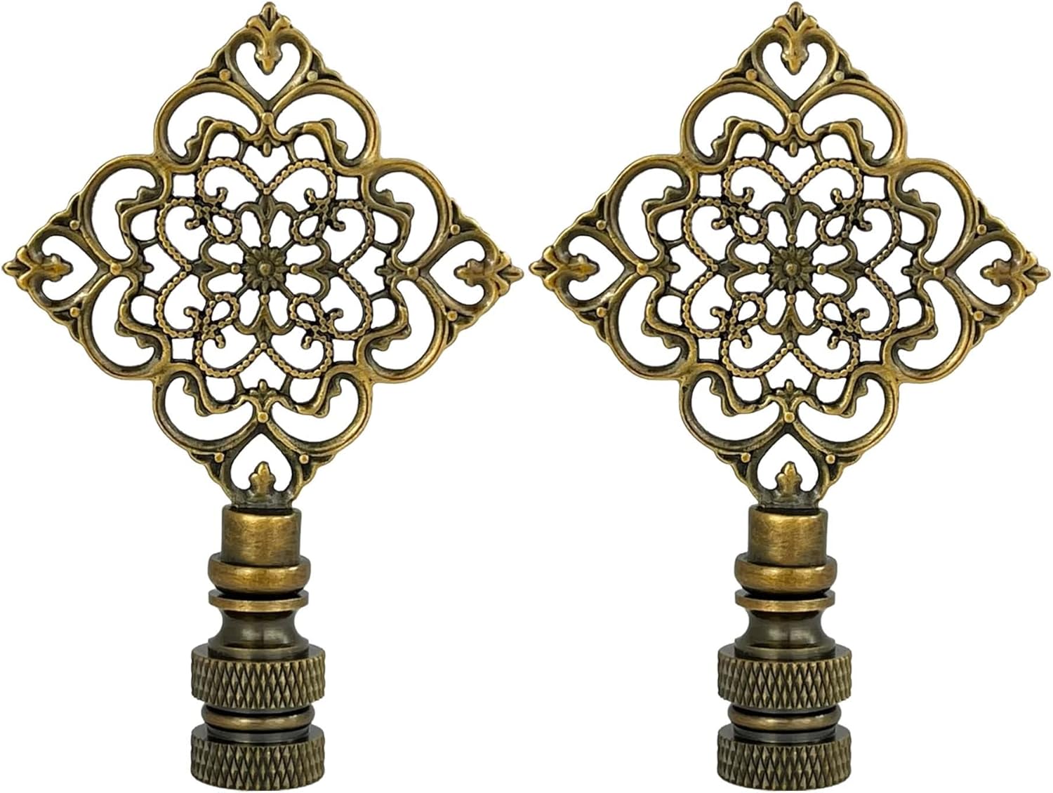 Royal Designs, Inc. Diamond Floral Filigree Finial for Lamp Shade, Antique Brass - Pack of 2