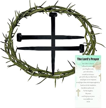 MLOLM 5 Pcs Crown of Thorns Set, 8" Crown&3 Nails, Prayer Card Easter Gift