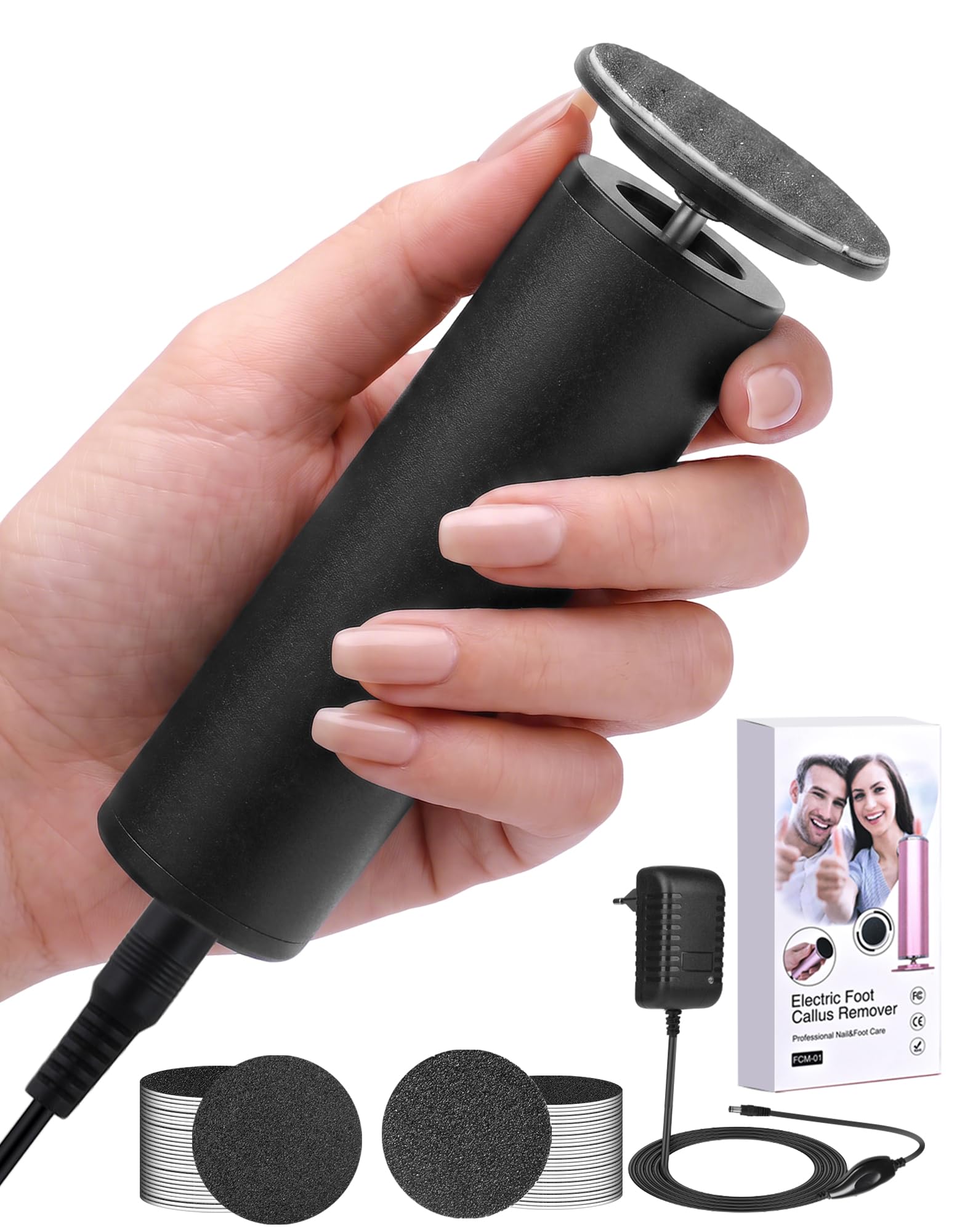 Rapeuse Pieds électrique avec 60 Disques Abrasifs et Vitesse Variable Anti-callosité Lime Pieds Electrique Râpe à Pied Pédicure Honeyglow Élimine Callosités Et Peau Morte À La Maison, Noir mat