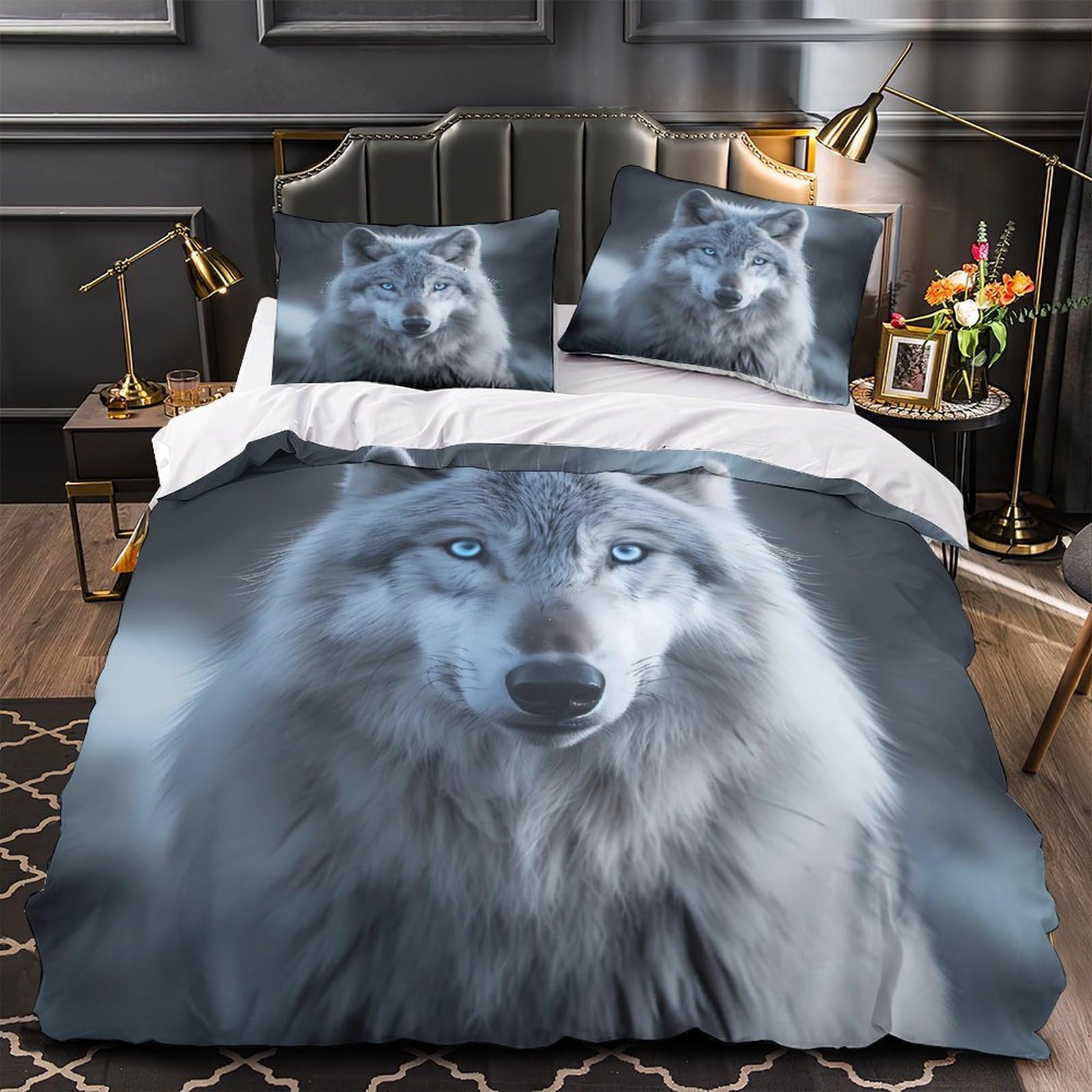 Housse de couette loup en microfibre résistante et hypoallergénique king size