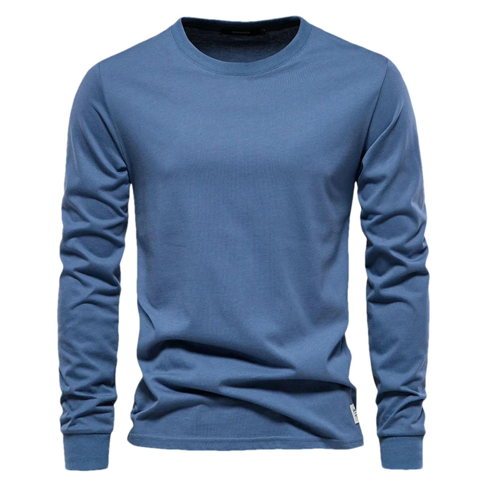 Camiseta de manga larga para hombre, informal, cuello redondo, camiseta básica, suave, ligera, ajustada, camiseta diaria de algodón para hombre.