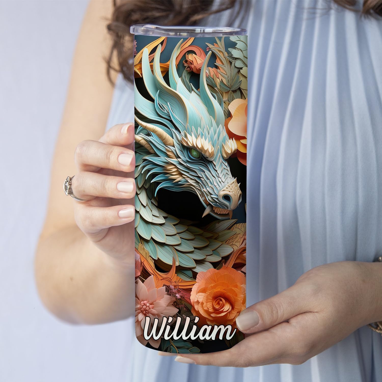 Hyturtle Personalized Printed Dragon Skinny Tumbler Gifts for Men Women - Birthday Christmas Gifts For Dragon Lovers - Dragon Gifts For Women - Dragon Cup - Custom Name 20oz Stainless Steel Tumbler