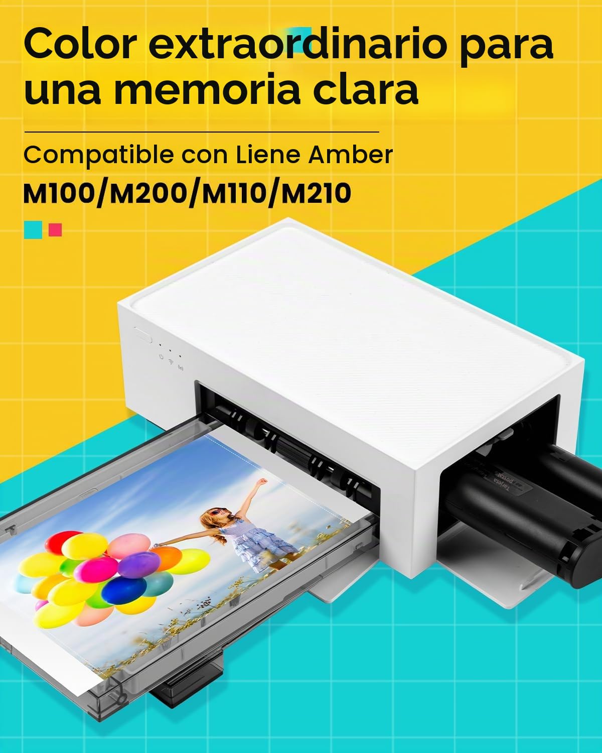 Compatible con Liene Amber M100/M200/M110/M210 2 Cartuchos de Tinta 10x15cm | Imprimir 80 hojas Papel Fotográfico 10x15cm(4"x6") para Impresora de Sublimación Térmica, Antioxidant(sin Papel fotográfico)