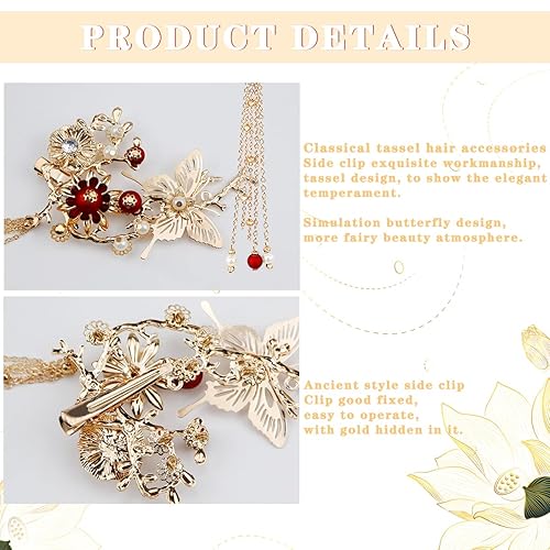 Miniatura 3 de FERCAISH Pinza para el pelo con borla de mariposa, estilo clásico, pinza para el cabello, accesorios para el cabello para ropa tradicional, fiesta,