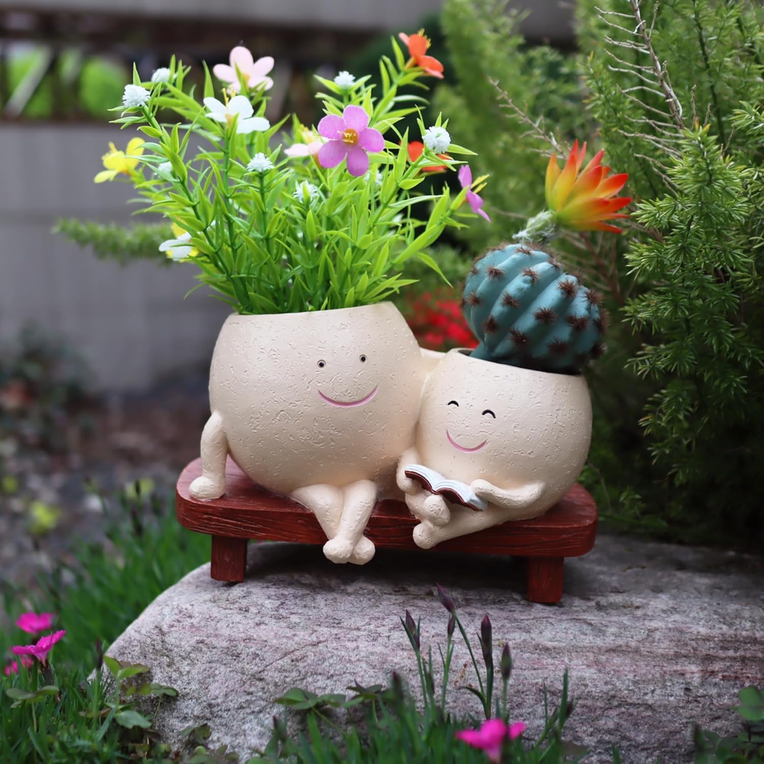 Smily Face Planter Pot Smile Face Planter for Indoor Outdoor Plant Head Resin Flower Pots for String of Pearls Plant Live Gift IdeaI for Mother Day Valentine's Day