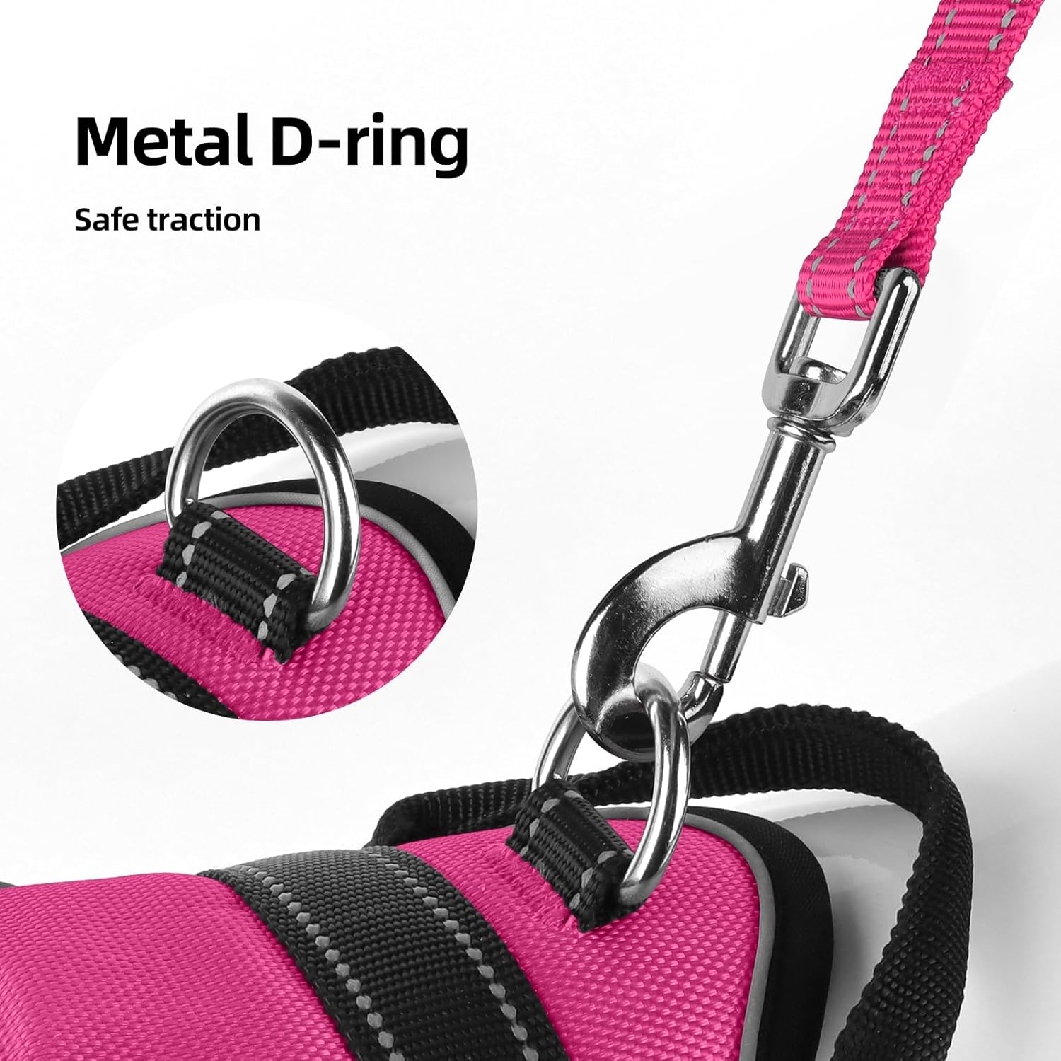 Dog Harness No Pull Dog Harness with 2 D-Ring,Adjustable Reflective Soft Padded Dog Vest Oxford Vest and Handle for Large Dogs Hot Pink,L