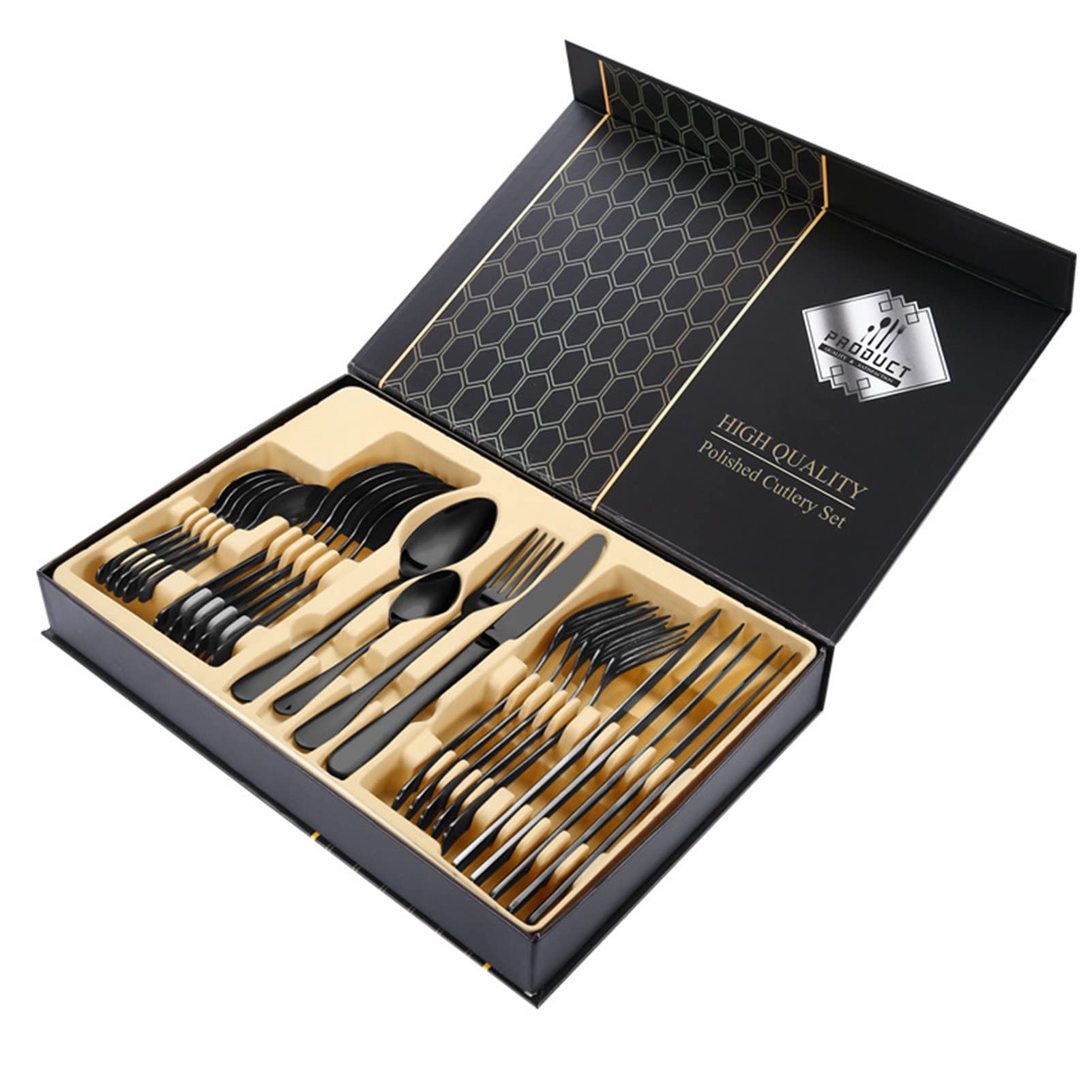 Juego de Cubiertos Acero Inoxidable 24 Piezas,Cubertería de Mesa para 6 Personas, Incluye Cuchillo/Tenedor/Cuchara/Cucharilla, Acabado Pulido Brillante para Cocina, Restaurante, Fiesta