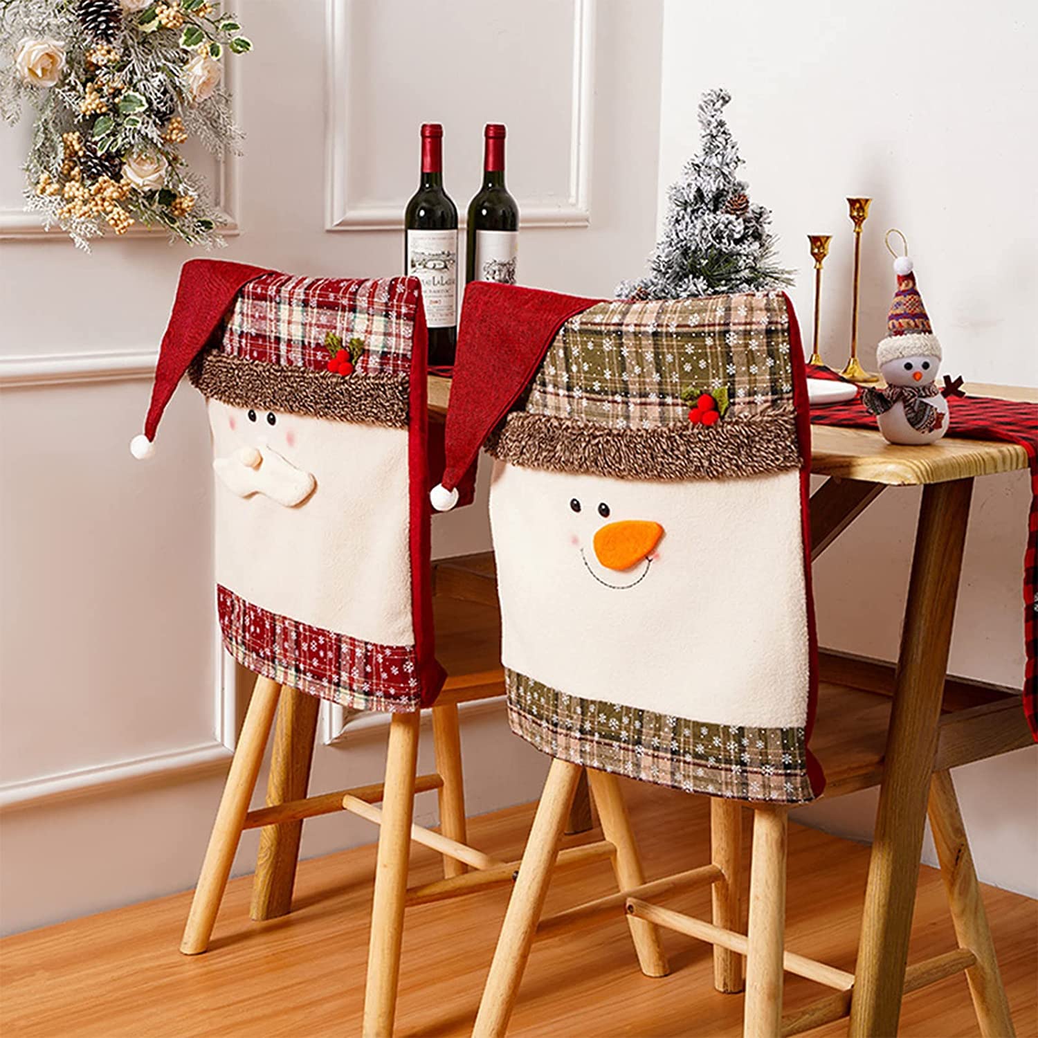 Fundas for sillas navideñas,Fundas for sillas de comedor,4 piezas Fundas for sillas de comedor navideñas,Protector de fundas elásticas for sillas de Navidad,Fundas for sillas Parsons de cocina lavable