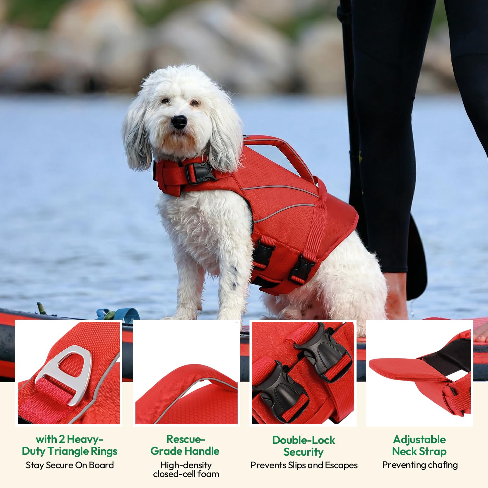 Chaleco Salvavidas para Perros - Chaleco de Seguridad con Tiras Reflectantes y Asa, Talla XS a XL, para Piscina, Playa, Natación, Bote | KONVINIT