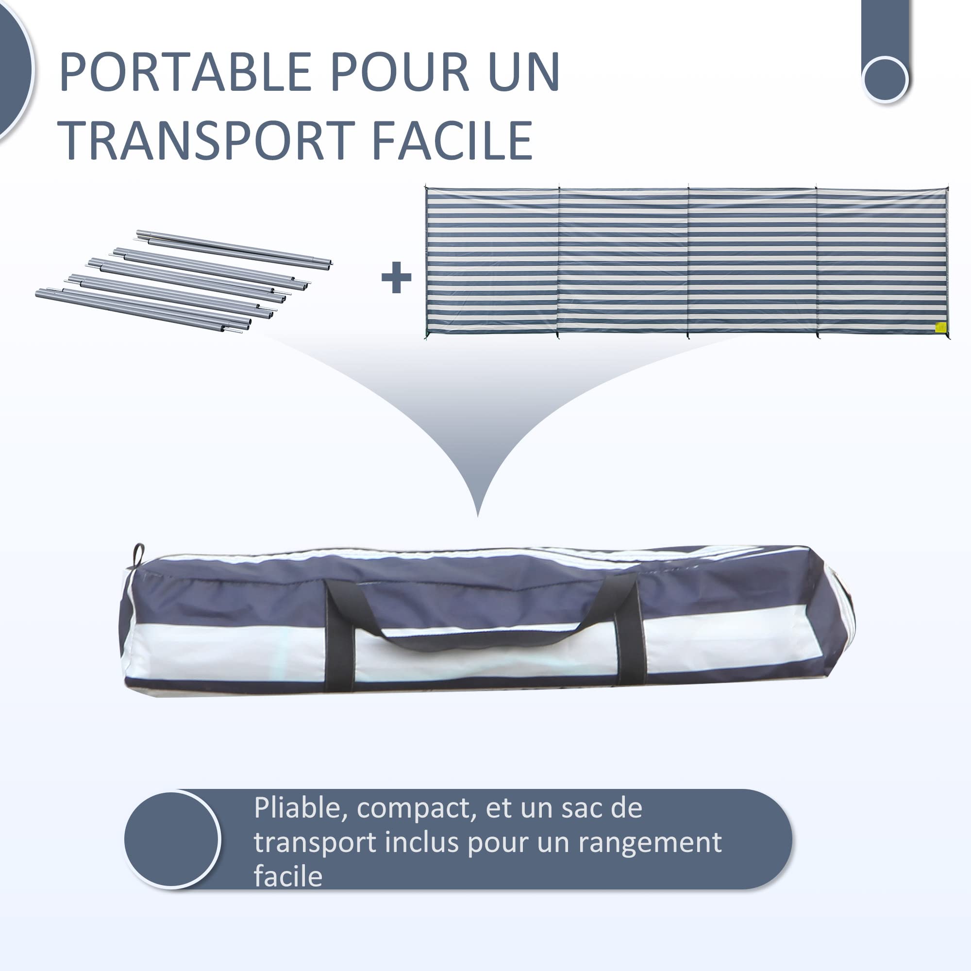 Outsunny Paravent Brise-Vent de Camping Portable Pliable avec Sac de Transport et poteaux en Acier dim. 540 cm x 150 cm Bleu et Blanc