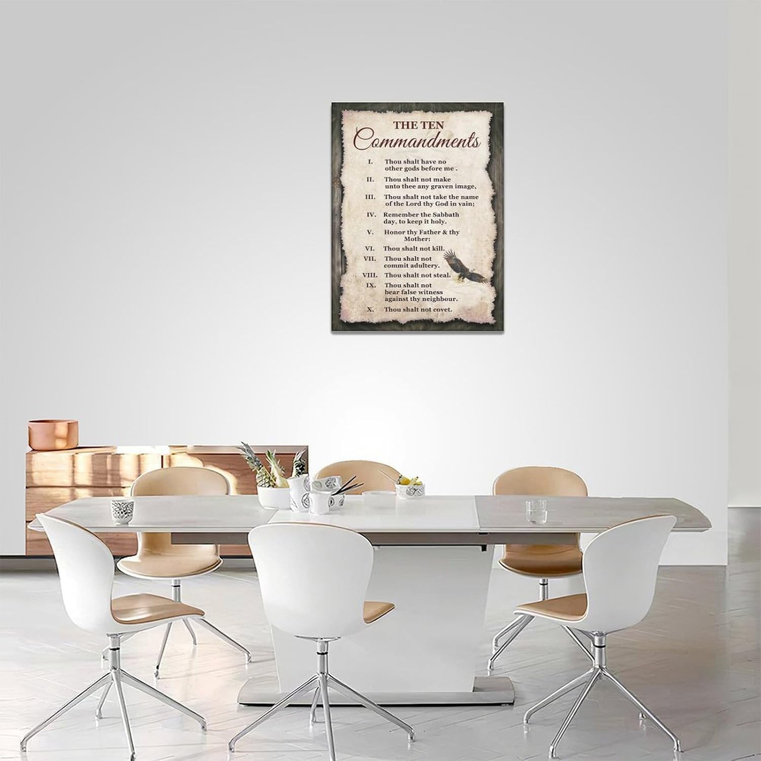 SweetFox 10 Commandments Wall Art Ten Commandments Pictures Wall Decor Christian Bible Verse Quotes Bald Eagle Canvas Painting Print Religious Scripture Artwork Framed for Living Room Bedroom 12"x16"