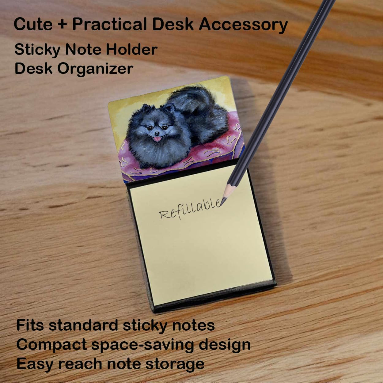 Caroline's Treasures 7503SN Pomeranian Refillable Sticky Note Holder or Postit Note Dispenser, 3.25 by 5.5", Multicolor image 2