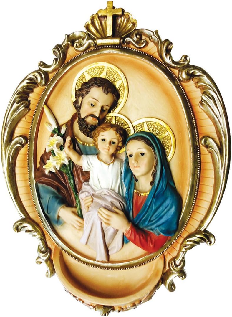 17 Inch Holy Family with Water Holder Home Decorative Religious Pendant Saint Mary, Saint Joseph and Jesus Statue