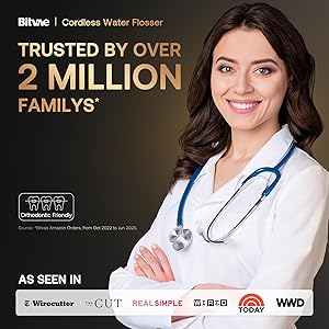 Bitvae C6 Water Dental Flosser for Teeth, Cordless Flosser for Travel with 6 Jet Tips, 3 Modes 5 intensities, IPX7 Waterproof Portable & Rechargeable Oral Irrigator Cleaner, Black