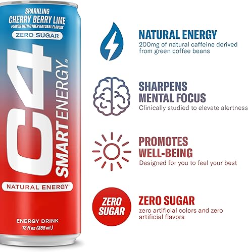 Miniatura 37 de C4 Energy & Smart Energy Drinks - Paquete variado de bebidas energéticas, sin azúcar, sin colores ni tintes artificiales, cero calorías, sustituto