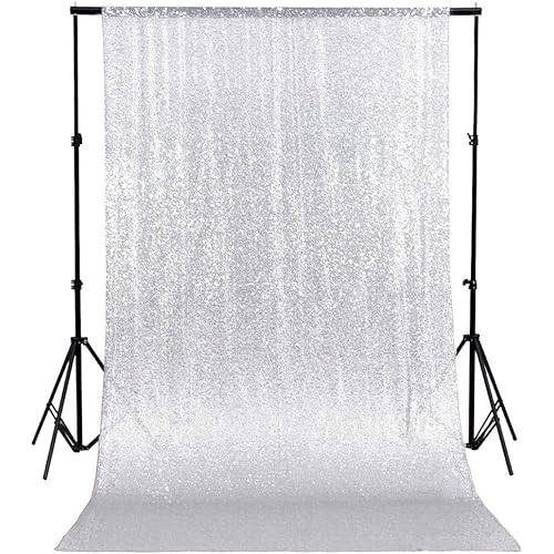 AMZLOKAE Sequin Backdrop Curtain 7FTx7FT Shimmer Curtains Backdrop Silver Backdrop for Photoshoot Wedding Backdrop Baby Shower Birthday Party Background