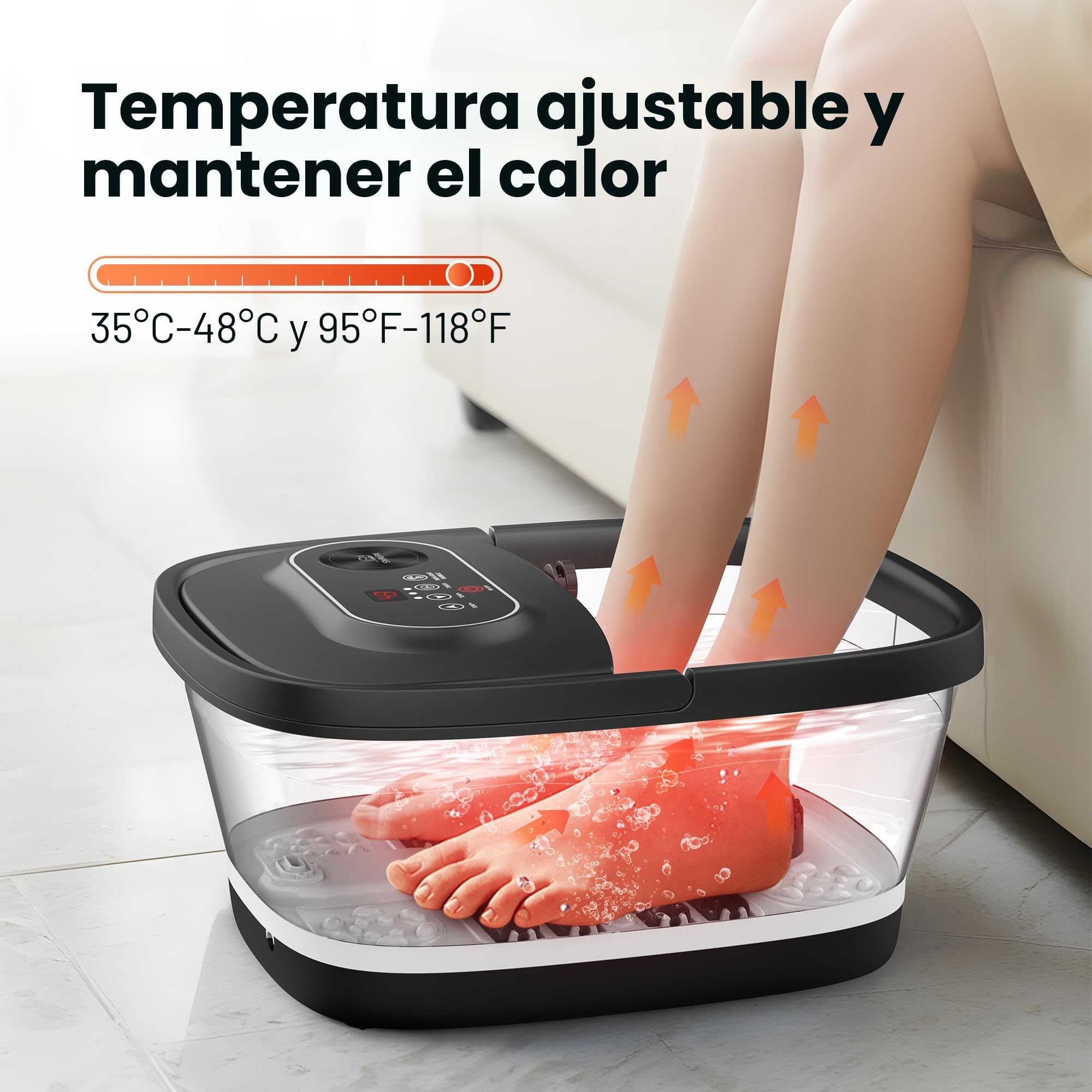 Snailax Baño de pies plegable con masaje y calefacción, baño de burbujas con ruedas Shiatsu | 14 niveles de calor | burbujas | luz roja | temporizador, bañera eléctrica 35 ℃ – 48 ℃, masajeador de pies