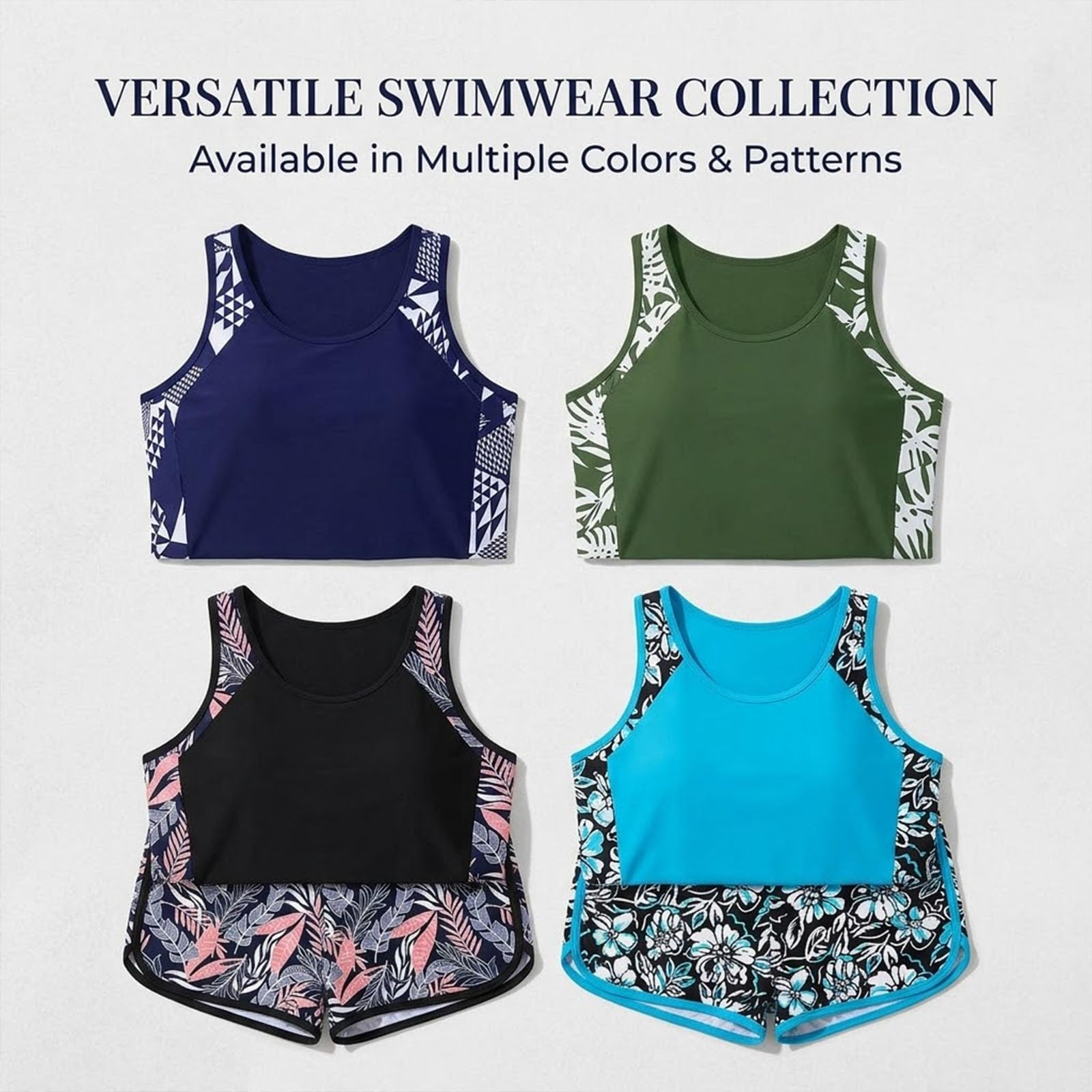 Generico Women's Flattering Tankini Swimsuit Set with Shorts - Classic Bathing Suits