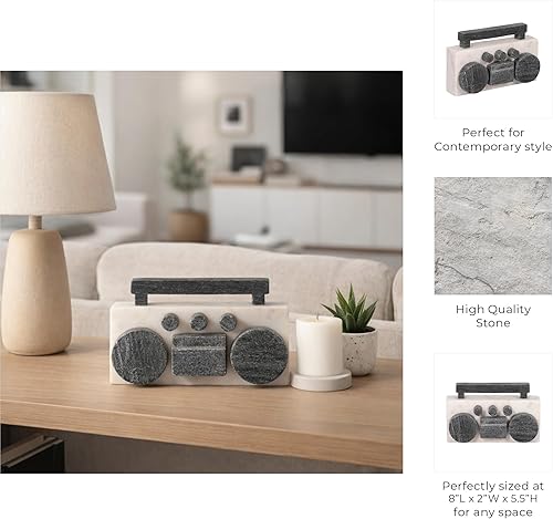 Miniatura 5 de Sagebrook Home Figura moderna Boombox – Decoración decorativa hecha a mano de piedra y mármol – Decoración contemporánea para el hogar y la oficina