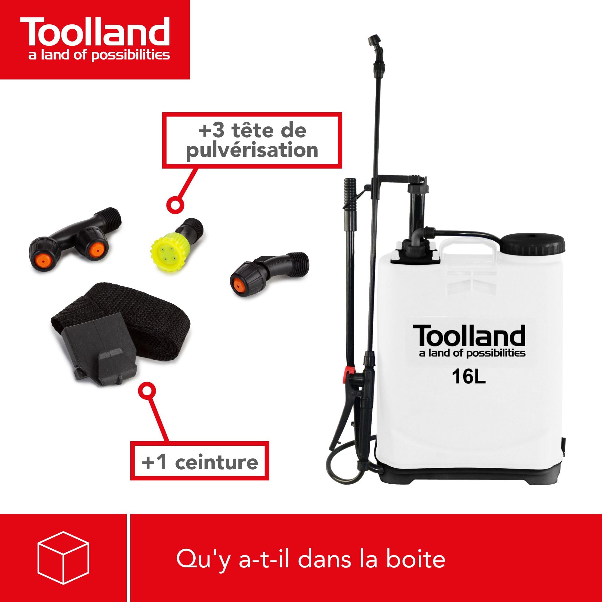 Toolland Pulvérisateur à Dos, pulvérisateur à Pression, pulvérisateur Dorsal, pulverisateur de Jardin, Vaporisateur Jardin avec Lance, desherbant Acide, capacité Max. 16 l, Blanc/Noir