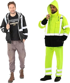 sesafety Hi Vis Rain Suits for Men, High Visibility Safety Hoodie for Men Fleece Lined Reflective Zip up Sweatshirt Class 3 Heavy Duty Hi Vis Jacket, Bundle